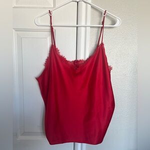 Victoria’s Secret Satin Lace Chemise Slip Tank Open Back Eyelash Lace Detail Red